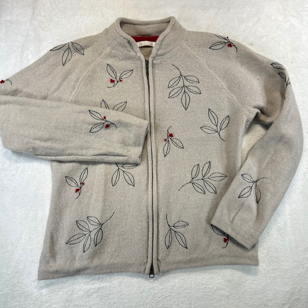 Cottagecore Christopher & Banks Wool Zip Up Cardigan Medium Vintage Embroidered